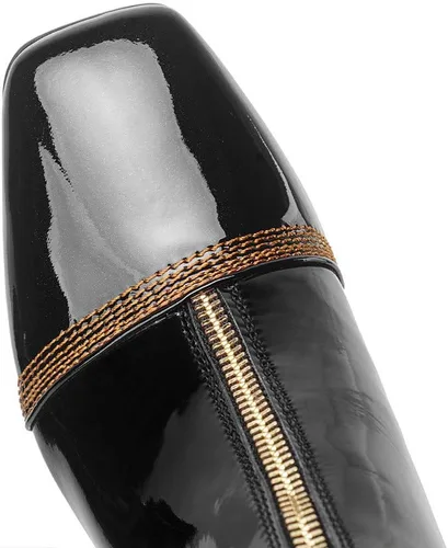 Vista 3 de TinaCus Botines con cremallera frontal y punta cuadrada para mujer Negro