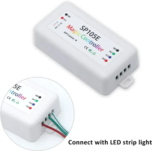Vista 2 de Paquete de 2 controladores LED SP105E, controlador Bluetooth LED Ws2812b para Ws2811 SK6812 APA102 luces IC inteligentes, DC5-24V controlador