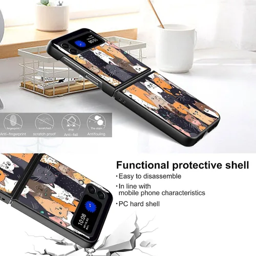 Vista 2 de Diseñada para Samsung Galaxy Z Flip 4 5G, funda rígida para teléfono de PC, a prueba de golpes y caídas, patrones de moda para una protección Gatos