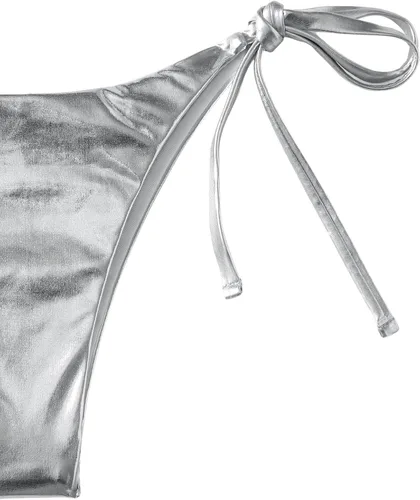 Vista 5 de SweatyRocks Traje de baño metálico de 2 piezas para mujer, bikini triangular halter con lazo lateral