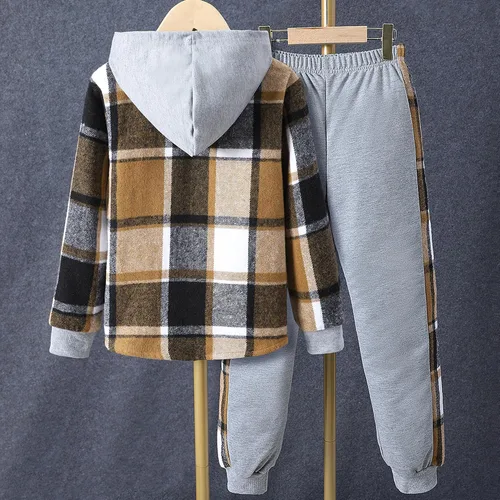 Vista 3 de Conjunto de 2 piezas para niños pequeños, sudadera con capucha y pantalones deportivos con botones en la parte delantera