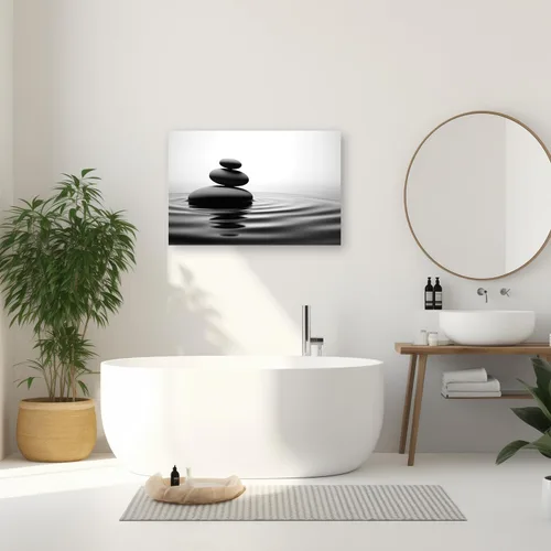 Vista 4 de CXHOSTENT Lienzo decorativo para pared, diseño de piedra zen en blanco y negro en el agua, marco decorativo de meditación, espíritu, spa, Zen - 1