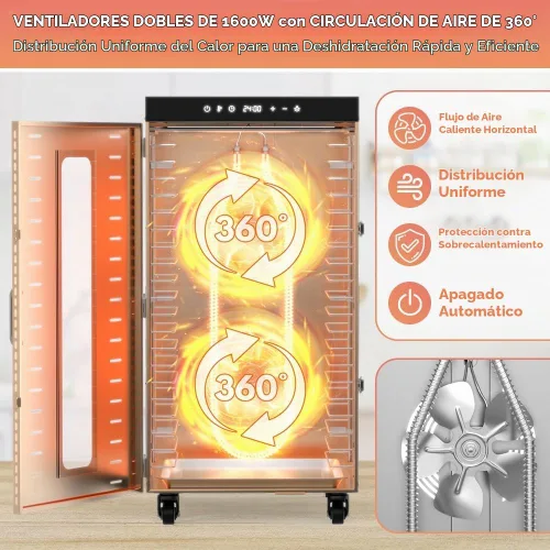 Vista 5 de Deshidratador de alimentos comercial de 20 bandejas, espacio de secado de 32.7 pies cuadrados