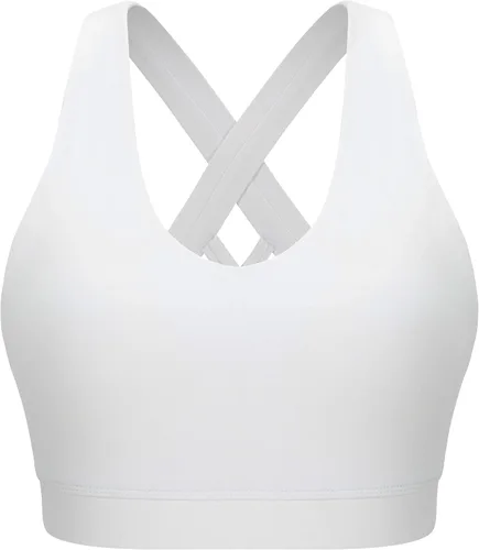Vista 6 de RUNNING GIRL - Brasier deportivo para mujer de tirantes delgados con relleno y espalda cruzada brasier de yoga de sujeción media con copas extraíbles
