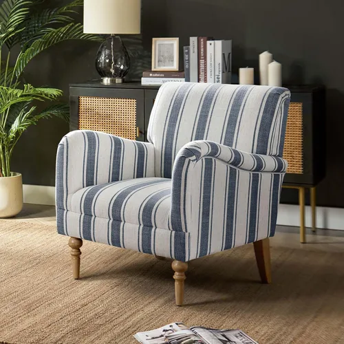 Vista 11 de HULALA HOME Silla decorativa moderna con brazos y patas de madera, cómodo sillón tapizado para dormitorio, sala de estar (patrón a cuadros, negro)