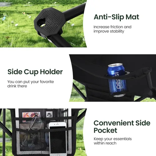 Vista 8 de HIGH POINT SPORTS Paquete de 2 Sillas de Camping Portátiles para Adultos, Silla de Campamento Plegable para Exteriores Sillas de Jardín Ligeras