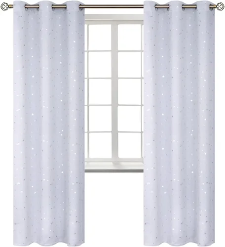 Vista 25 de BGment Cortinas opacas para dormitorio infantil, con aislamiento térmico, con ojales, estampado de estrellas plateadas, cortinas para oscurecer