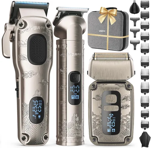 Vista 8 de Vgrpro - Juego de cortapelos y recortadores para hombres profesionales, afeitadora eléctrica impermeable de lámina para barba facial, inalámbrica