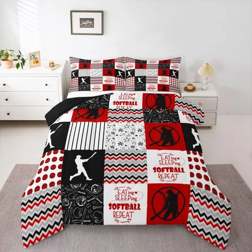 Vista 54 de Erosebridal Softball Comforter Set Patchwork Buffalo Plaid Twin Bedding Sets for Girls Kids Teens Child Galaxy Stars Ball Game Baseball Comforter