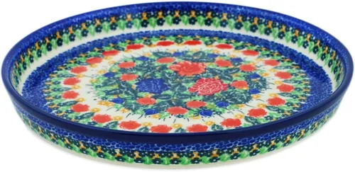 Vista 32 de Auténtico plato de cerámica polaca de 10 pulgadas en diseño amarillo hecho a mano en Bolesławiec Polonia por Ceramika Bona + certificado