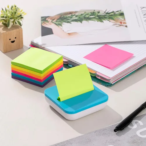 Vista 3 de Paquete de 12 notas adhesivas emergentes de 3 x 3 pulgadas, bloc de notas superadhesivas de colores brillantes, 6 colores, adhesivo fuerte