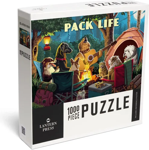 Vista 2 de Pack Life Dogs Around Campfire Puzzle, 1000 piezas por Lantern Press