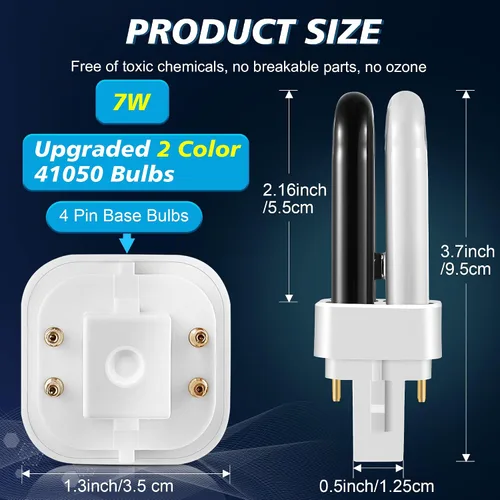 Vista 4 de Qualirey Paquete de 2 bombillas de repuesto 41050 de 7 W, bombillas mejoradas de 2 colores compatibles con Dynatrap DT1050 DT1100 DT1250, bombilla