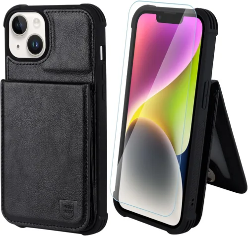 Vista 11 de VANAVAGY Funda tipo cartera compatible con iPhone 14 Pro Max para mujeres y hombres, de piel sintética, cierre magnético, con bloqueo RFID Negro