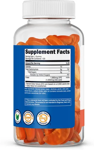 Vista 5 de Nutricost Gomitas vegetarianas de ácido fólico (vitamina B9) (120 gomitas, 1 mg de ácido fólico por porción), suplemento para hombres y mujeres