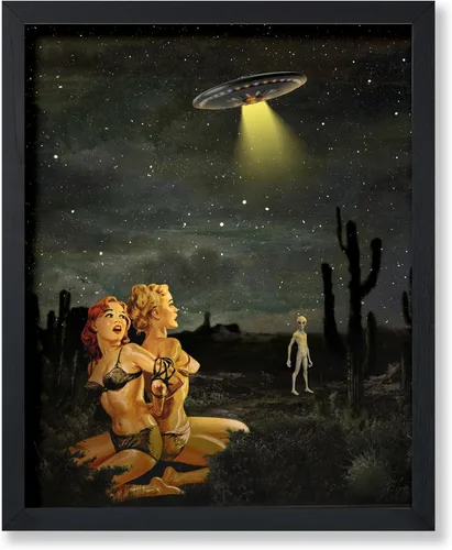 Vista 18 de Monem Art Póster de Alienígena - Impresión Retro de Chica Pin-Up - Arte de Nave Espacial - Arte de Collage - Arte OVNI - Arte Psicodélico - Arte