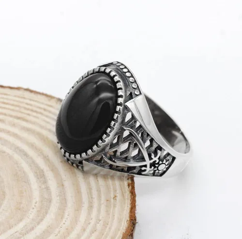 Vista 4 de Anillos vintage de plata de ley 925 maciza para hombre, anillos de piedra de ónix negro, plata tailandesa, joyería de estilo punk turco para hombre