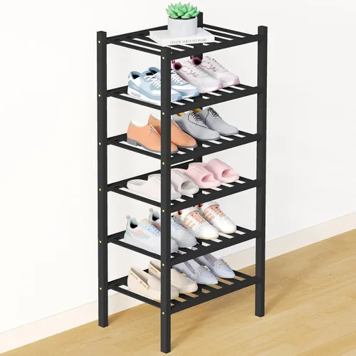 Vista 73 de Smiry Zapatero de bambú para armario, organizador de zapatos de madera de 3 niveles, estante apilable de almacenamiento de zapatos de madera