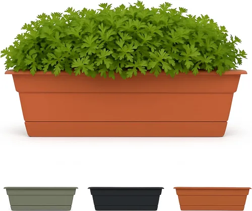 Vista 12 de Bloem Dura Cotta - Jardinera rectangular para ventana Basil de resina de 24 pulgadas con bandeja para jardinería interior y exterior