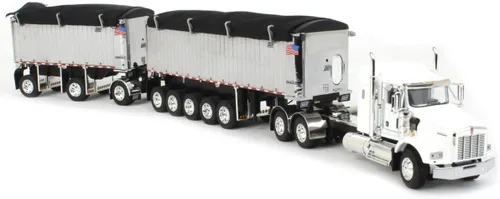 Vista 2 de First Gear DCP 1/64 Blanco/Cromo Kenworth T800 w/Chrome East Genesis II Remolques de descarga final 60-1571