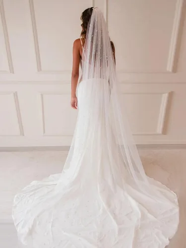 Vista 6 de Velos de novia con perlas y flores, catedral, velo de novia, 118 pulgadas, velos para novias, 1 nivel, longitud de los dedos, peine para el cabello