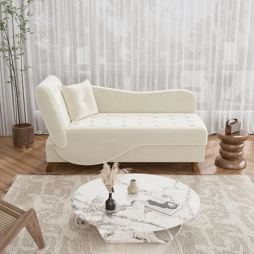 Vista 8 de Tumbona de terciopelo para interiores con almacenamiento para sala de estar Blanco beige