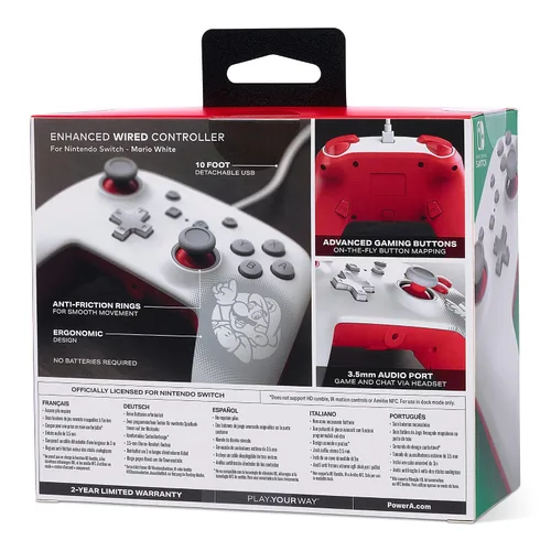Vista 11 de PowerA Enhanced Wired Controller for Nintendo Switch - Mario White, Gamepad, game controller, wired controller, officially licensed