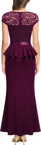 Vista 2 de MISSMAY Elegante vestido largo de cóctel con volantes y encaje floral para mujer