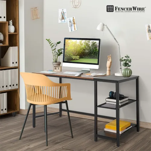 Vista 9 de Fencer Wire Escritorio para computadora de oficina en casa de 40 pulgadas con estantes de almacenamiento de 2 niveles, escritorio de estudio