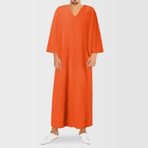 Vista 4 de WYUTX Bata de manga corta para hombre, vestido de oración musulmana, Dubái, Abaya, Kaftan, camisetas para hombre, bata corta para hombre, vestido