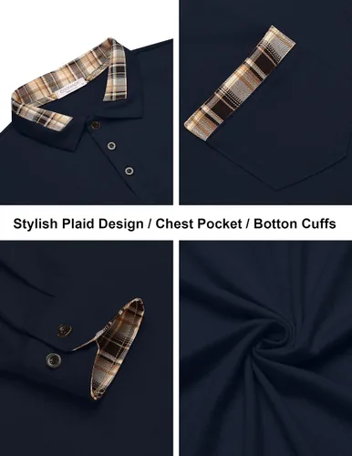 Vista 4 de Polera polo clásica Coofandy de hombre, con manga corta y cuello plisado