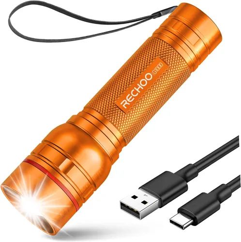 Vista 16 de RECHOO Linternas recargables de alta luminosidad, G1000 súper brillante, pequeña linterna LED con zoom y 3 modos de iluminación, linterna táctica