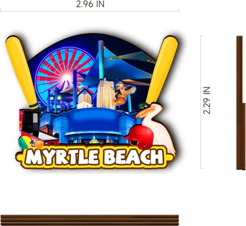 Vista 3 de Imán de madera de Myrtle Beach de Estados Unidos, imanes 3D para nevera, recuerdos coleccionables, decoración hecha a mano, artesanías 2