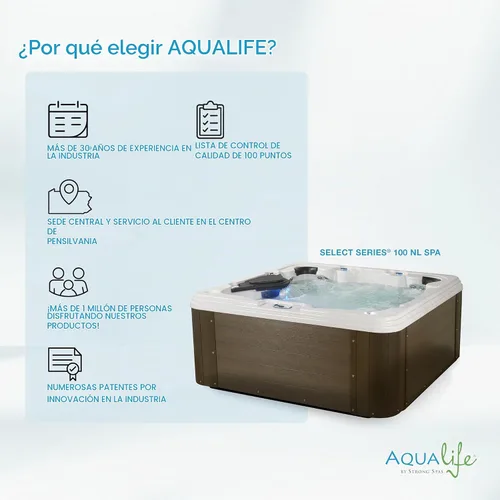 Vista 11 de Bañera de Hidromasaje AquaLife Serie Select® de 7 Personas con 100 Chorros de Acrílico, sin Asiento, con Ozonizador y Escalones