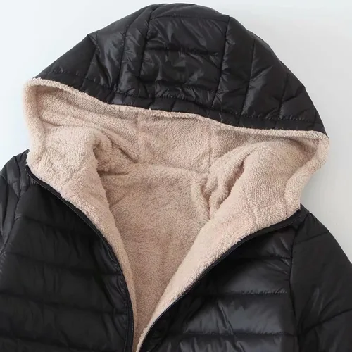 Vista 2 de Gamivast Chaqueta larga acolchada para mujer, talla grande, abrigo de algodón, ligero, con capucha, chaqueta de invierno