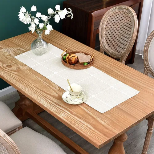 Vista 13 de NEWISHER Camino de mesa pequeño bordado rústico a cuadros de 36 pulgadas 13x36inch Table Runners, Farmhouse Checkered Coffee Table Runners, Runner