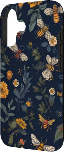 Vista 2 de Bees and Wildflowers on Dark Blue Funda para iPhone 17
