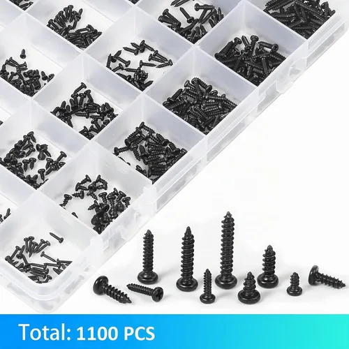 Vista 5 de Juego de 1100 tornillos de cabeza redonda para computadora laptop, mini tornillos Phillips avellanados M1.2,M1.4,M1.5,M1.7,M2 para reparación