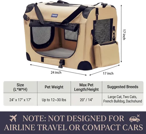 Vista 3 de Jaula portátil plegable para perros Petprsco, jaula de viaje para perros 24x17x17 con manta suave y cálida y cuenco plegable para gatos grandes