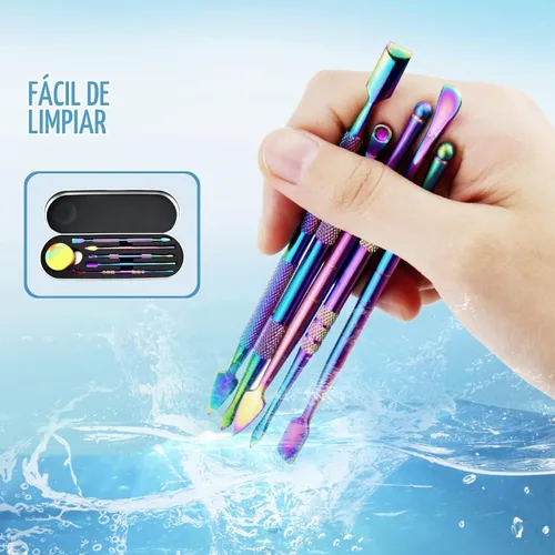 Vista 5 de YETOOME Juego de 6 herramientas de tallado de cera con recipiente de silicona de 0.2 fl oz (0.2 fl oz) y funda de metal portátil, herramienta