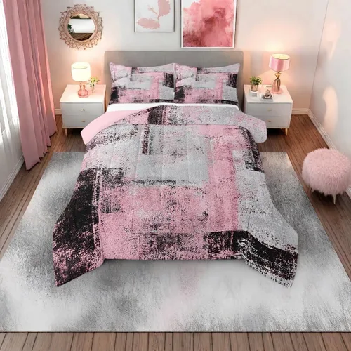 Vista 28 de Erosebridal - Juego de ropa de cama con edredón a cuadros de retazos tamaño individual, aguada geométrica en cuadrícula, conjunto retro grunge