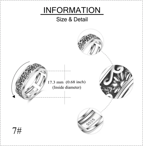 Vista 11 de YAFEINI Anillo giratorio de plata de ley para mujer, nudo celta, girasol, margarita, corazón, árbol de la vida, joyería de regalo para mujeres