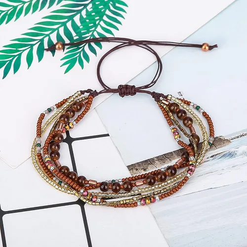 Vista 5 de Pulsera ajustable con cuentas trenzadas y estilo bohemio hecha a mano, brazalete para el pie, regalos para mujeres