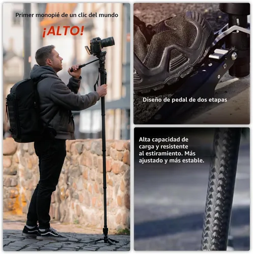 Vista 6 de COMAN Monopie de fibra de carbono con elevación con un clic, monopie de cámara de 69 pulgadas con pies, trípode de viaje ligero con placa