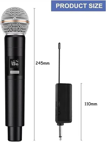 Vista 3 de Juego de micrófonos profesionales para karaoke, doble captación vocal, fácil configuración, recargable por USB, pantalla LED, compatible