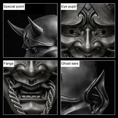 Vista 5 de HHHJ Máscara de Samurai Oni, máscaras de cara completa, monstruo demonio malvado, Kabuki, Samurai Hannya, bola protectora de cara completa, fiesta
