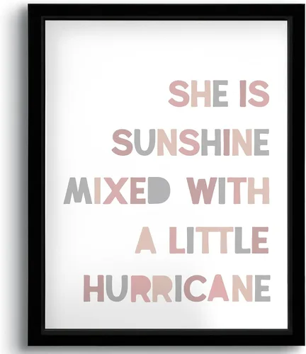 Vista 13 de PHAMTE Decoración de pared para dormitorio de niñas, arte de pared con texto en inglés «She is Sunshine Mixed with a Little Hurricane», lienzo
