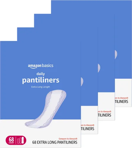 Vista 13 de Amazon Basics Pantiliner diario, longitud extra larga, almohadillas femeninas finas para mujer, sin perfume, protección contra fugas, uso diario, 68