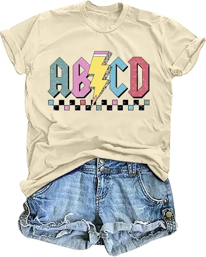 Vista 15 de Camisetas para profesores de ABCD para mujer, camiseta de manga corta para B-Negro