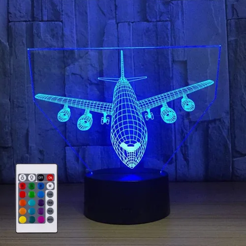 Vista 10 de Lámpara de ilusión de avión 3D con luz nocturna de avión con 7 colores cambiantes, control táctil con cable USB, LED, juguete de combate, lámparas